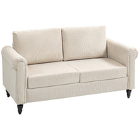 Vintage Loveseat, Upholstered Love Seat Furniture, Fabric 2 Seater Sofa with Rolled Arms, Rubber Wood Legs, Beige
