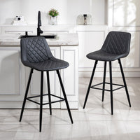 PU Leather Counter Height Bar Chairs Set of 2, 27.75" Bar Stools with Metal Legs for Dining Area, Kitchen Island, Black