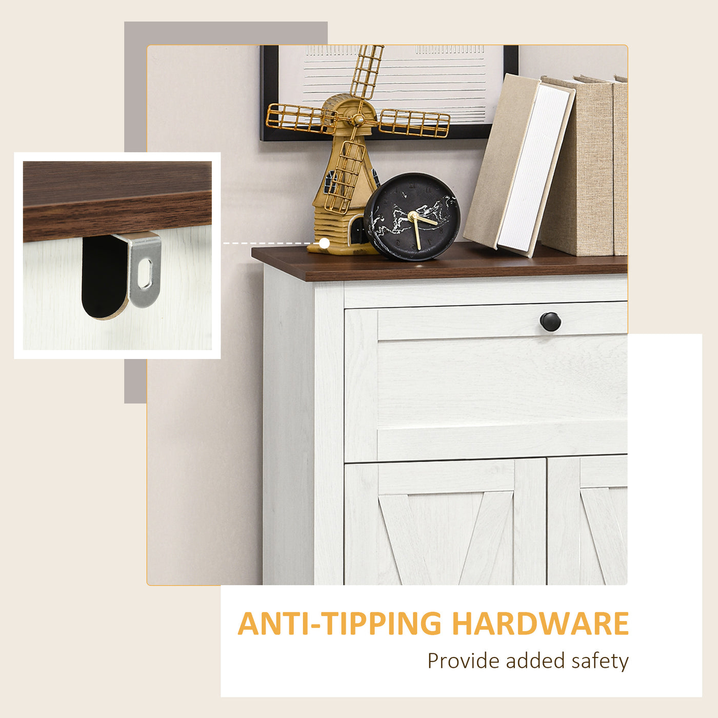 Farmhouse Sideboard Storage Cabinet with Doors and Drawer for Kitchen, Living room, 23.6" x 11.8" x 34.4", White