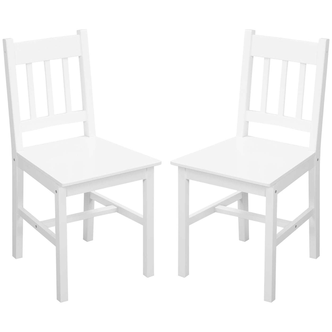 Dining Chairs Set of 2, Kitchen Chair with Slat Back, Pine Wood Structure for Living Room and Dining Room, White