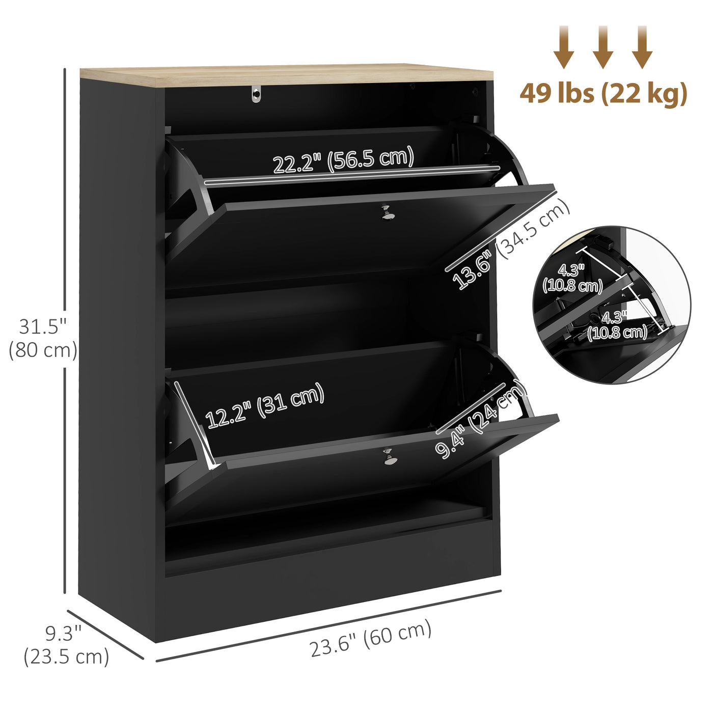 Slim Shoe Storage Cabinet, Modern Shoe Cabinet with 2 Flip Drawers and Adjustable Shelves for 8-12 Pairs, Black