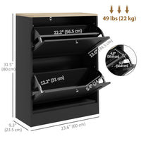Slim Shoe Storage Cabinet, Modern Shoe Cabinet with 2 Flip Drawers and Adjustable Shelves for 8-12 Pairs, Black