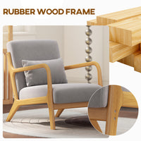 Fabric Lounge Chair, Velvet Armchair, Retro Accent Chair with Wood Legs and Thick Padding for Bedroom, Grey