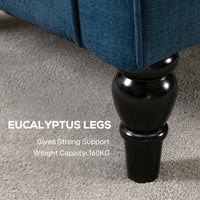 Button Tufted Accent Chair for Living Room - Upholstered Wingback with Wood Legs, Rolled Arms, Thick Padding, Blue