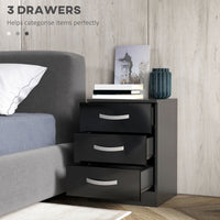 Bedside Table Set of 2, Modern Nightstand with Drawers and High Gloss Fronts, Night Table for Bedroom, Black