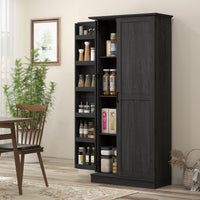 70" Tall Kitchen Pantry Cabinet with Door Shelves and Adjustable Shelves, Black Wood Grain