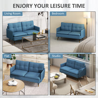55" Loveseat Sofa, Linen Love Seat w/ S spring, Steel Legs and Button Tufting, Small Couch for Living Room, Dark Blue