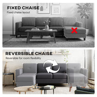 Sectional Sofa with Changeable Chaise Lounge, 3 Seat L-Shaped Small Space Sofa, Upholstered Couch for Small Space, Dark Grey