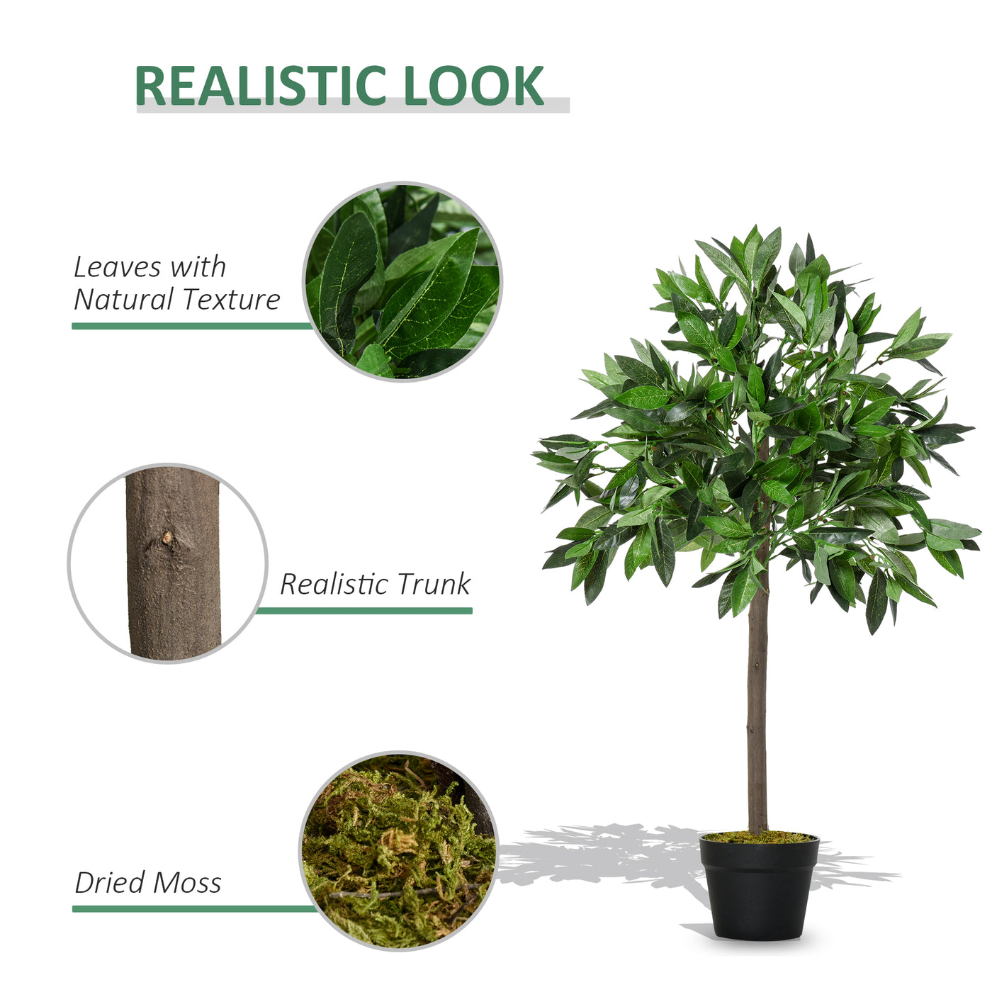 3FT Artificial Laurel Tree Set of 2, Lifelike Fake Plant with 564 Leaves, Potted Fake Plant for Home Office Decor, Green