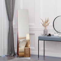 Full Length Mirror for Bedroom, Free Standing Dressing Mirror, Wall Mirror with Wood Frame, 15" x 61", Light Walnut