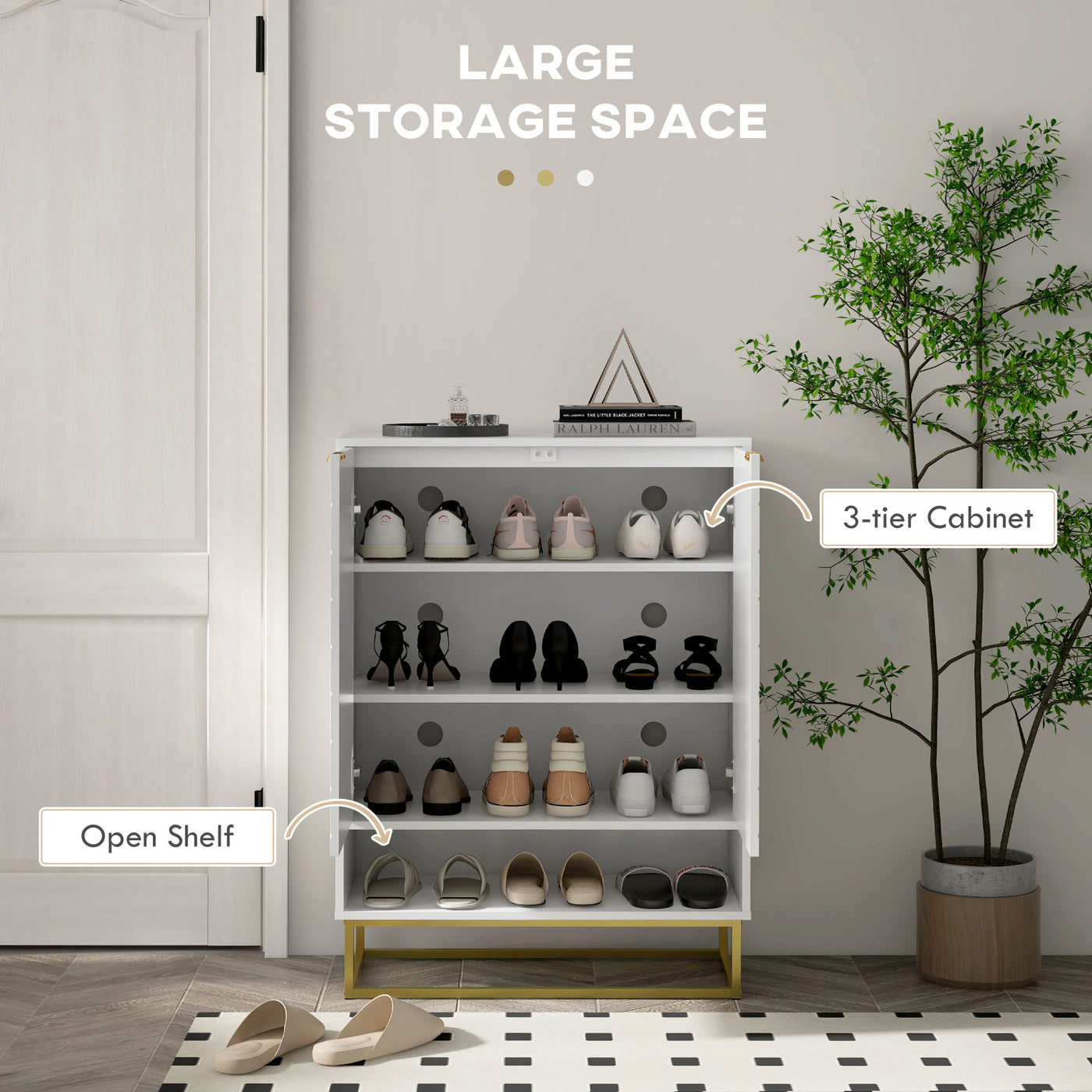 Entryway Shoe Cabinet, Shoe Storage Cabinet with Adjustable Shelf for 12 Pairs of Shoes, White
