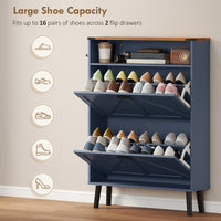 Shoe Storage Cabinet with 2 Flip Drawers, Farmhouse Narrow Shoe Cabinet, Holds Up to 16 Pairs, Blue