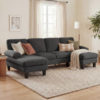Sectional Sofa, U Shaped Couch with Double Chaise, Pillow-top Armrests and Spring Cushions, 2200lb Capacity, Dark Grey