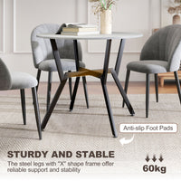 35" Round Dining Table, Modern Dining Room Table with Steel Frame, Space Saving Small Kitchen Table, Grey