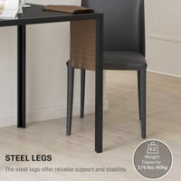 Square Kitchen Table for 2-4 People, Dining Table with Glass Top and Steel Legs for Dining Room, Black