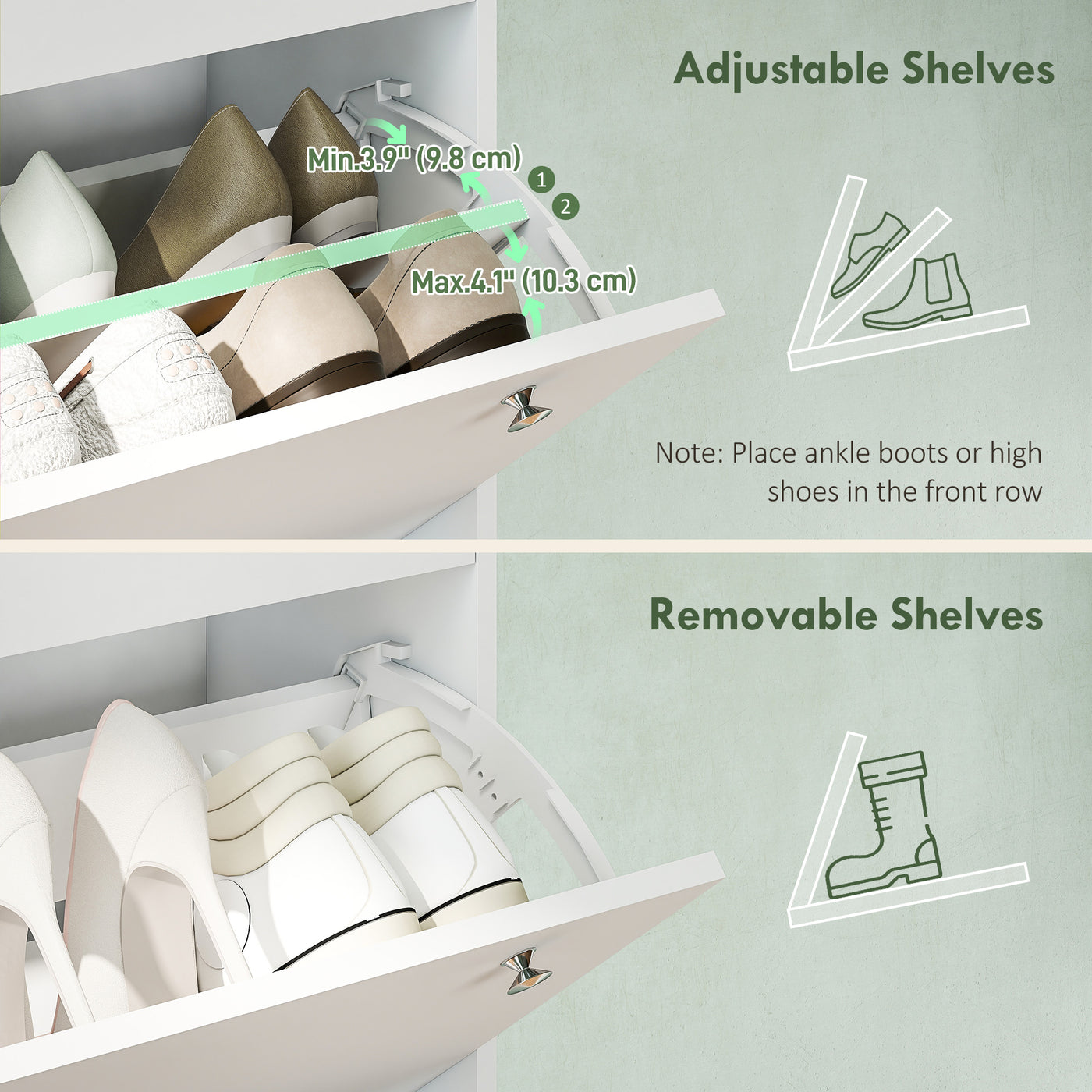 Narrow Shoe Cabinet with 4 Flip Drawers, Shoe Storage Cabinet with Adjustable Shelves, Holds 24–32 Pairs, White