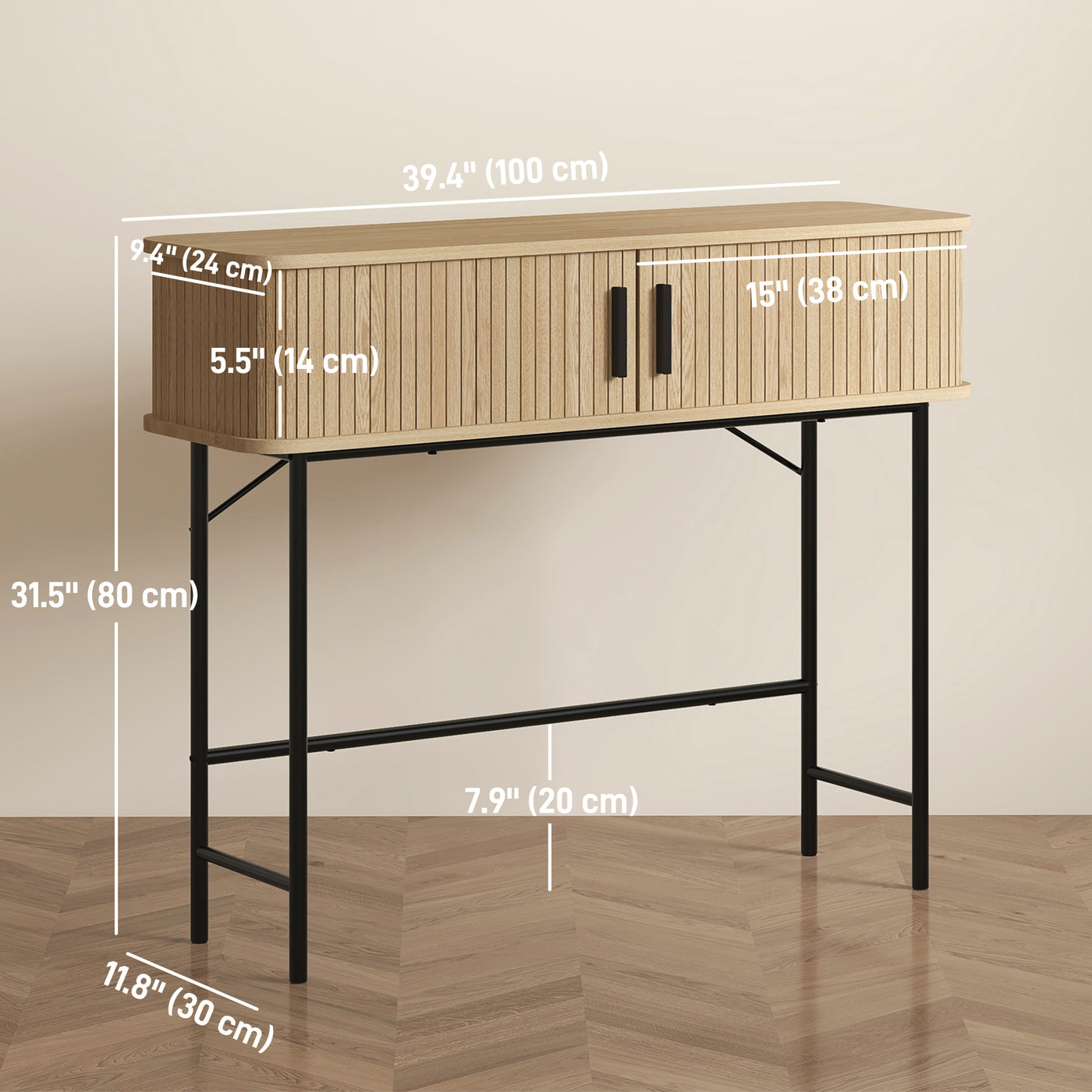 Mid-Century Entryway Table, Narrow Console Table with Storage Compartments for Behind Couch, Living Room, Oak and Black