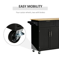 Modern Kitchen Island, Utility Kitchen Serving Cart with 2 Storage Drawers & Cabinets for Dining Room, Black