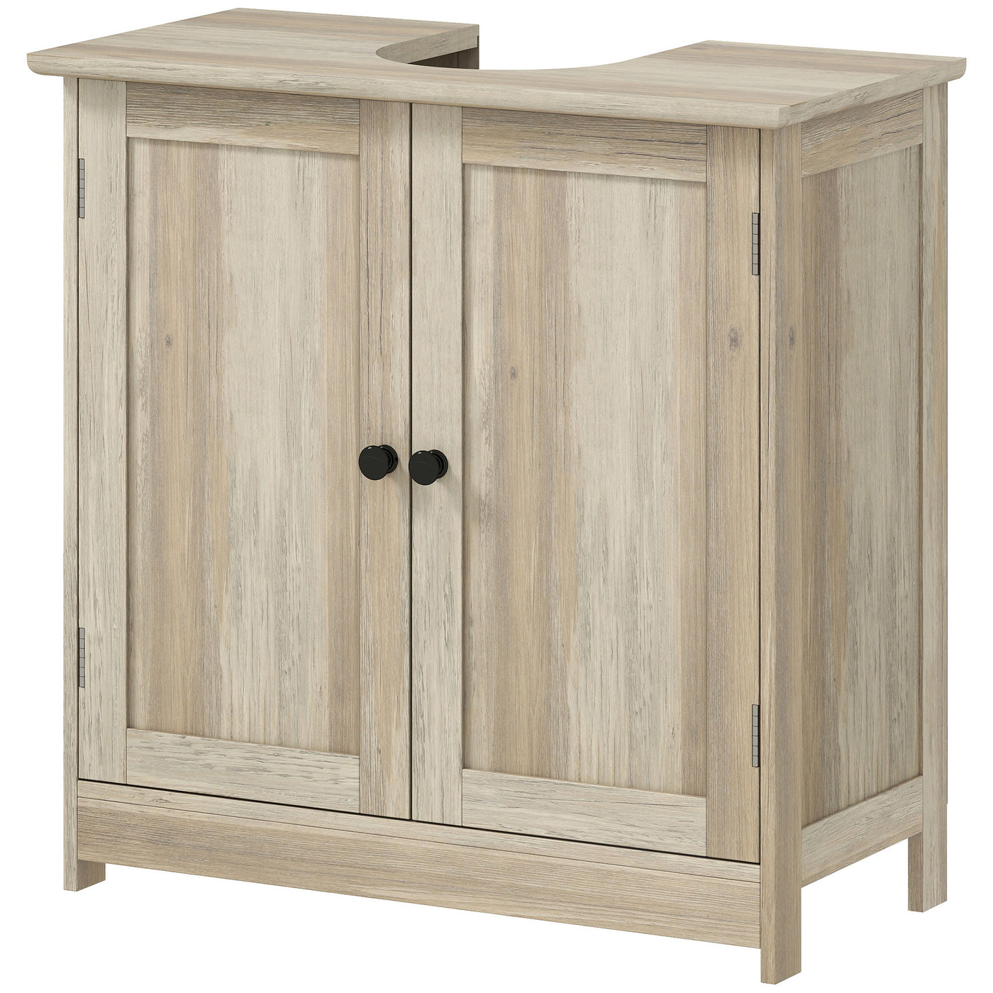 Bathroom Vanity, 24" Pedestal Sink Bathroom Vanity Furniture with 2 Doors and Shelf, Grey Wood Grain