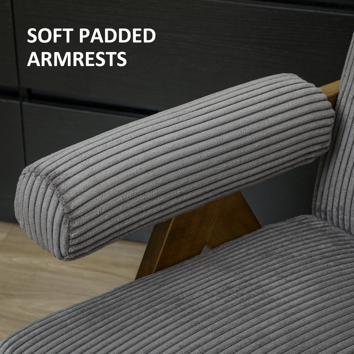 Corduroy Accent Chair Armchair with Wide Seat and Soft Padded Armrests for Reading, Bedroom, Dark Grey