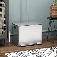 Garbage Bin, Soft-Close Trash Can with Foot Pedal, 3x5 Gallon (3x20 L) Garbage Can with Removable Inner Buckets, Silver