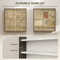 7-Tier Display Cabinet, Shot Glass Display Case, Glass Curio Cabinet with Glass Doors, Black and White
