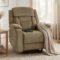 Power Recliner Chair with Massage, Electric Lift Chair for Elderly with Side Pockets, 2 Memory Positions, Remote, Brown