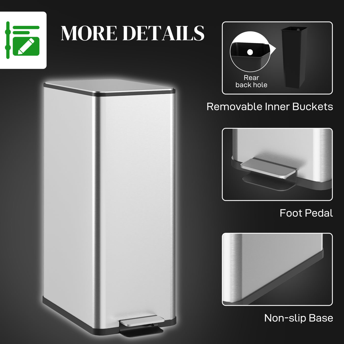 5.3 gal/20 L Stainless Steel Kitchen Garbage Can with Soft-close Lid, Foot Pedal, Fingerprint-Proof, Silver