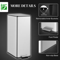 5.3 gal/20 L Stainless Steel Kitchen Garbage Can with Soft-close Lid, Foot Pedal, Fingerprint-Proof, Silver