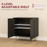 Modern Kitchen Storage Cabinet, Sideboard Buffet Cabinet with Adjustable Shelves and Metal Legs for Kitchen, Black