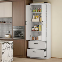 67" Tall Kitchen Pantry Storage Cabinet, Kitchen Pantry Cabinet with Doors, Drawers and Adjustable Shelves, Cream White