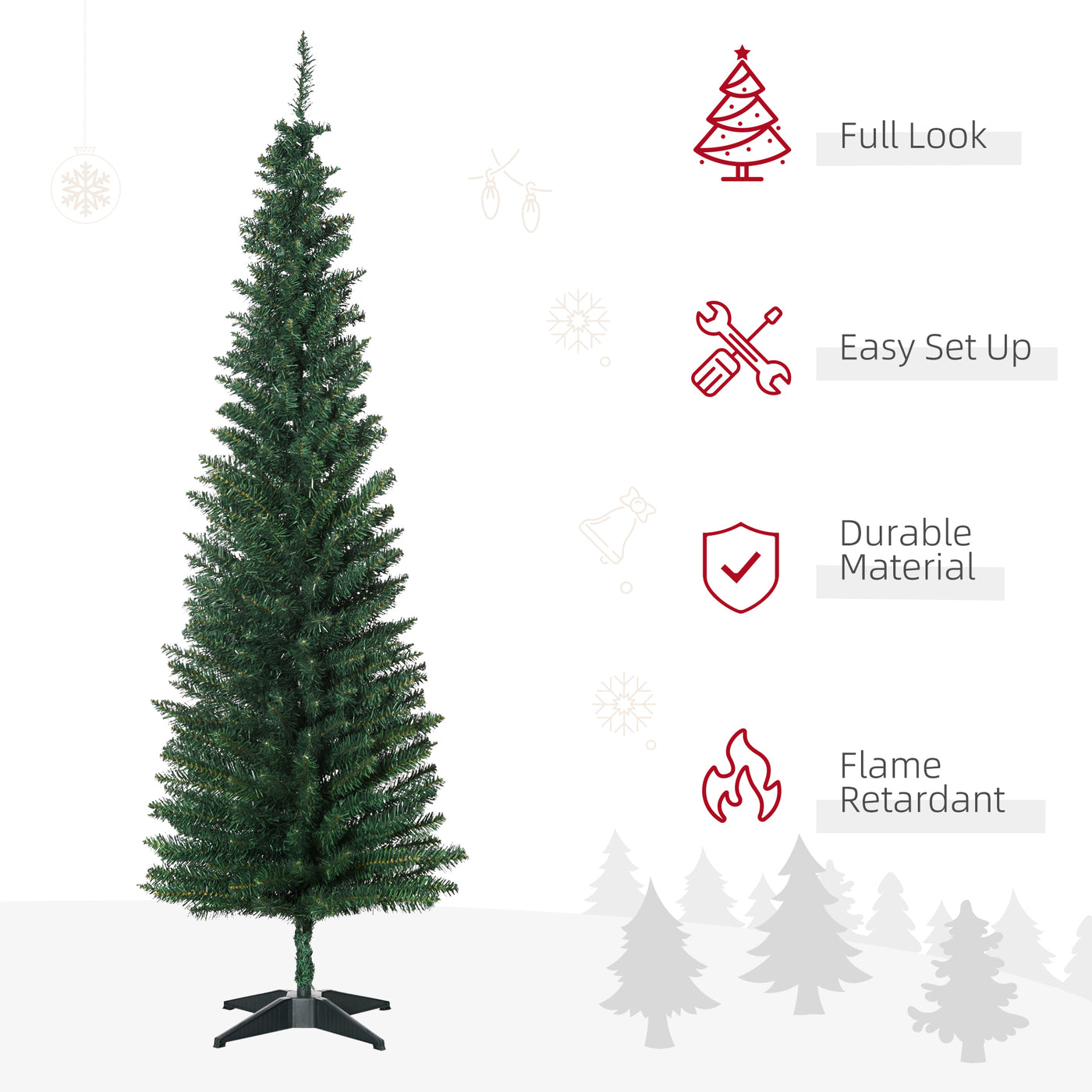 6’ PVC Unlit Slim Artificial Pencil Christmas Tree Holiday Décor