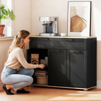Sideboard Buffet Cabinet, Modern 40" Coffee Bar Cabinet with Wide Drawer, 3 Doors and 2 Adjustable Shelves, Black