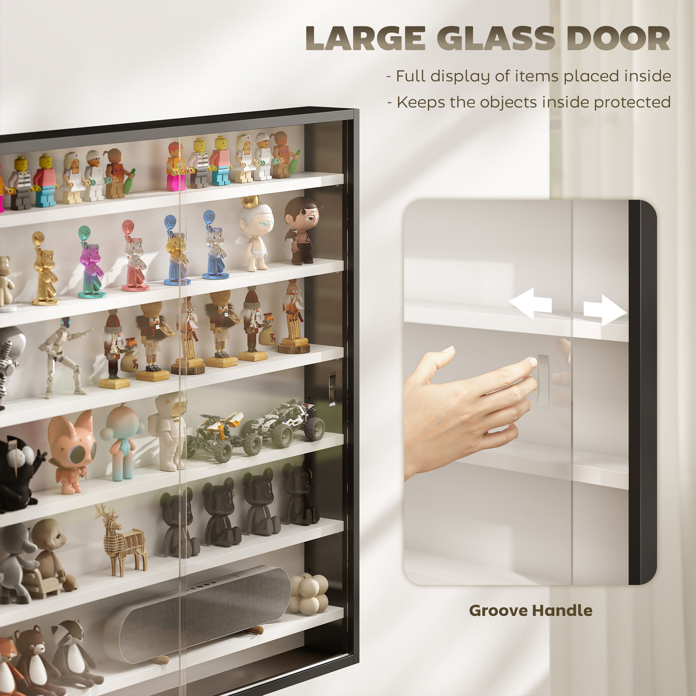 7-Tier Display Cabinet, Shot Glass Display Case, Glass Curio Cabinet with Glass Doors, Black and White