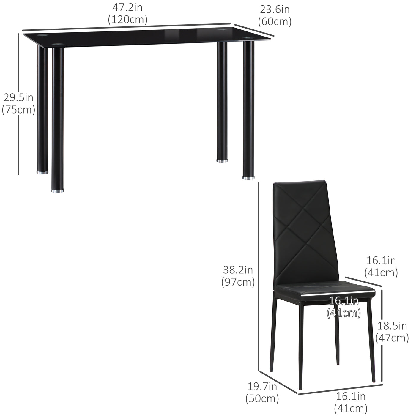 Dining Table and Chairs Set for 4, Modern 5 Pieces Kitchen Table Set with Glass Table, Padded Seat and Steel Frame