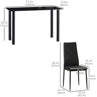 Dining Table and Chairs Set for 4, Modern 5 Pieces Kitchen Table Set with Glass Table, Padded Seat and Steel Frame