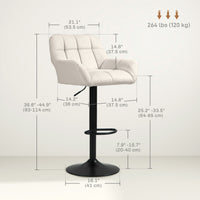Swivel Barstools Set of 2 Adjustable Bar Stools with Footrest Armrests and PU Leather Back for Dining Room Cream White
