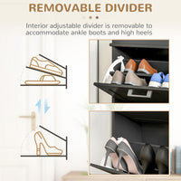 Shoe Storage Cabinet with 2 Flip Drawers and Adjustable Shelves, Narrow Shoe Cabinet for 10 Pairs of Shoes, Black