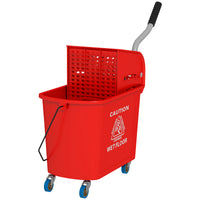 Compact Mop Bucket with Wringer, Mop Bucket on Wheels for Floor Cleaning, 5 Gallon, Separate Dirty and Clean Water, Red