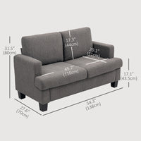 54.3" Loveseat Sofa, 2 Seater Sofa with Removable Cushions, Small Couch with Solid Wood Frame for Living Room, Dark Grey