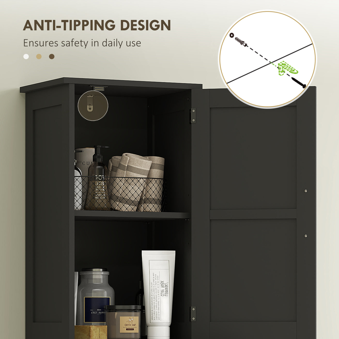 67" Tall Bathroom Cabinet, Narrow Bathroom Storage Cabinet with Drawer, Barn Doors and Adjustable Shelves, Black
