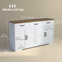Sideboard Buffet Cabinet with Storage, Modern Coffee Bar Cabinet with 3 Drawers and Adjustable Shelves, Distressed White