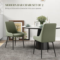 Upholstered Kitchen Chairs, Modern Dining Chairs Set of 2 with Diamond Tufting and Steel Legs for Dining Room, Green