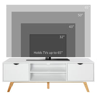 Modern Wooden TV Stand with 2 Storage Cabinet Stand for TV's up to 65" for Living Room Office, Storage Entertainment Center, White