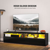 LED Lighted TV Stand for TVs up to 75", Modern TV Cabinet with Storage Drawers for Living Room, High Gloss Black