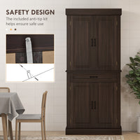 71" Freestanding Kitchen Pantry with 4 Doors and 2 Cabinets, Tall Storage Cabinet for Kitchen, Distressed Coffee