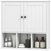Farmhouse Bathroom Wall Cabinet, Wall Mounted Medicine Cabinet with Adjustable Shelf, Open Compartments, White