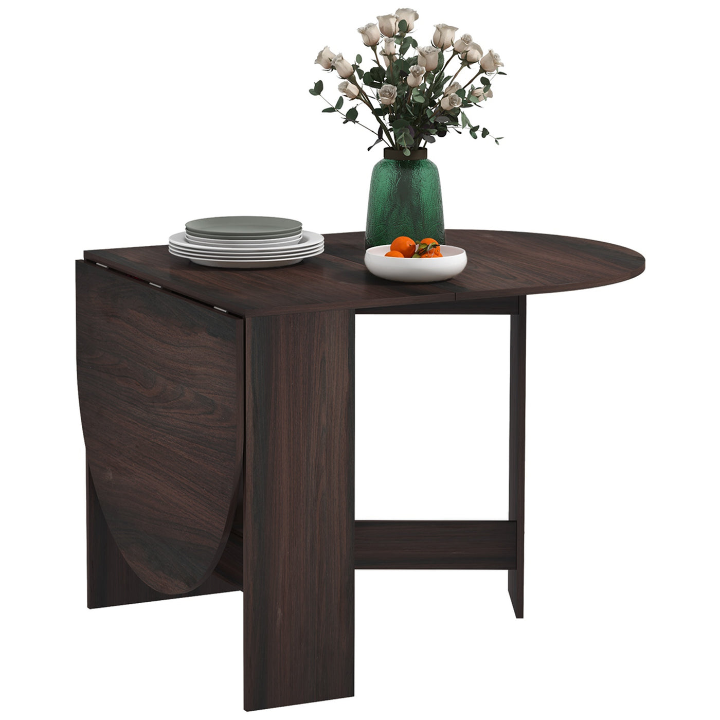 Oval Folding Dining Table, Space Saving Drop Leaf Kitchen Table for Dining Room, Living Room, Distressed Brown
