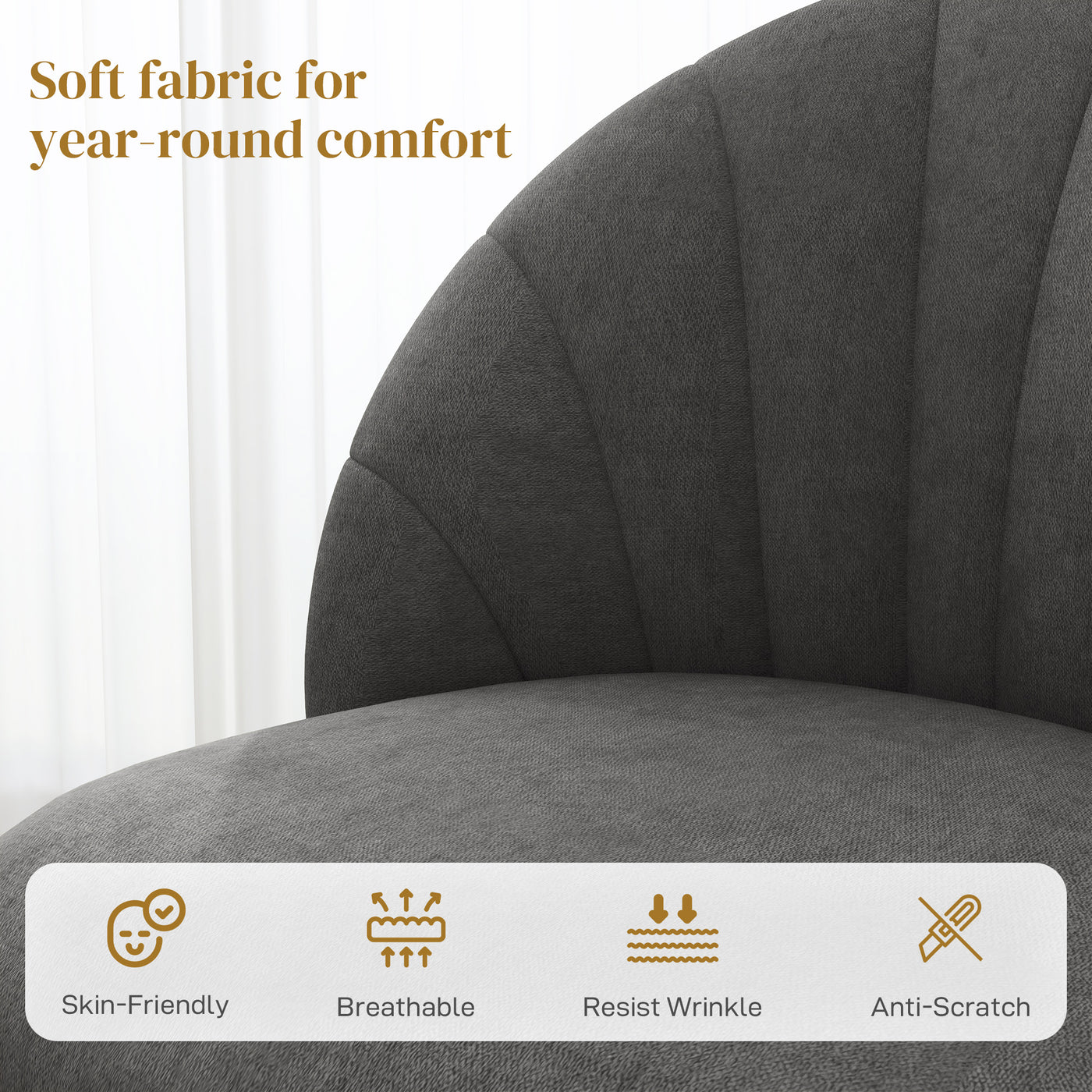 Modern Dining Chairs Set of 4, Upholstered Dining Room Chairs with Metal Legs, Shell Backrest, Padded Seat, Dark Grey