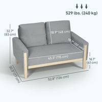 53" Loveseat Sofa, Small 2 Seater Couch with Solid Wood Legs, Modern Velvet Sofa for Living Room, Small Spaces, Grey